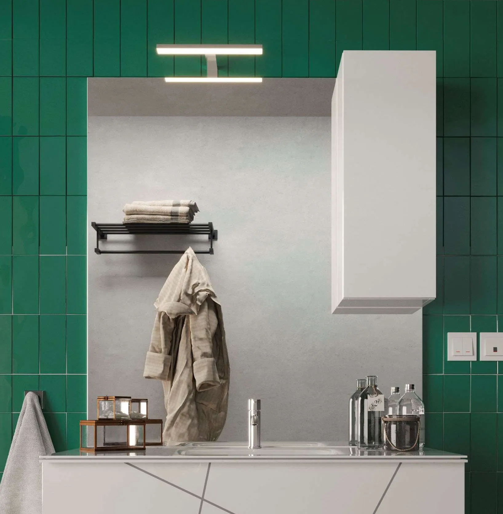 Amoi - Specchiera da bagno rettangolare con pensile e luce a led - varie misure