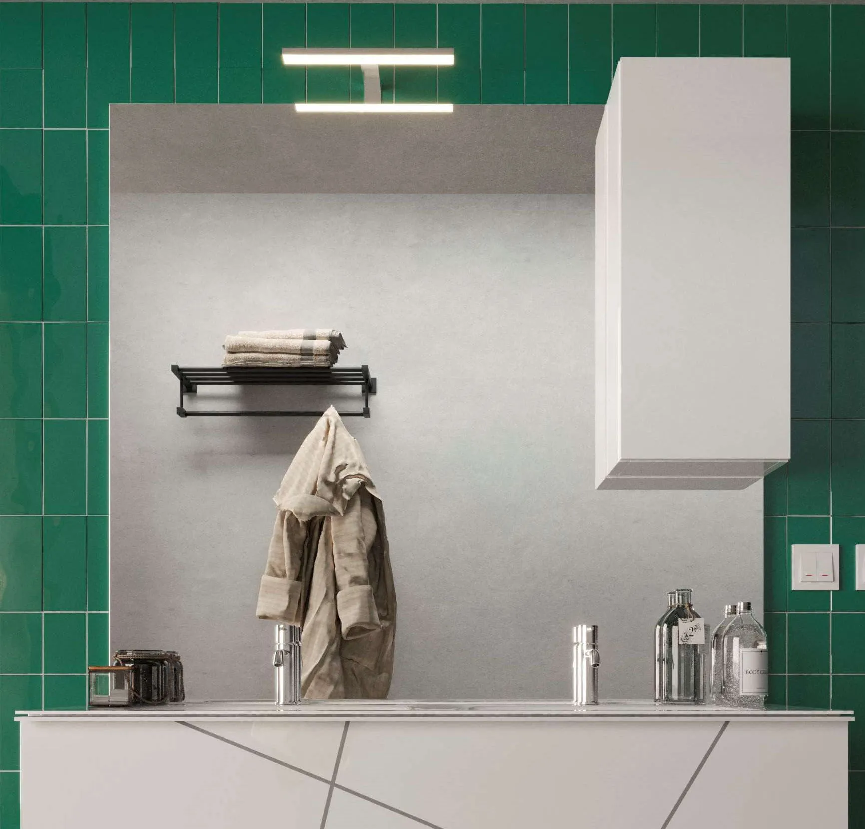 Amoi - Specchiera da bagno rettangolare con pensile e luce a led - varie misure