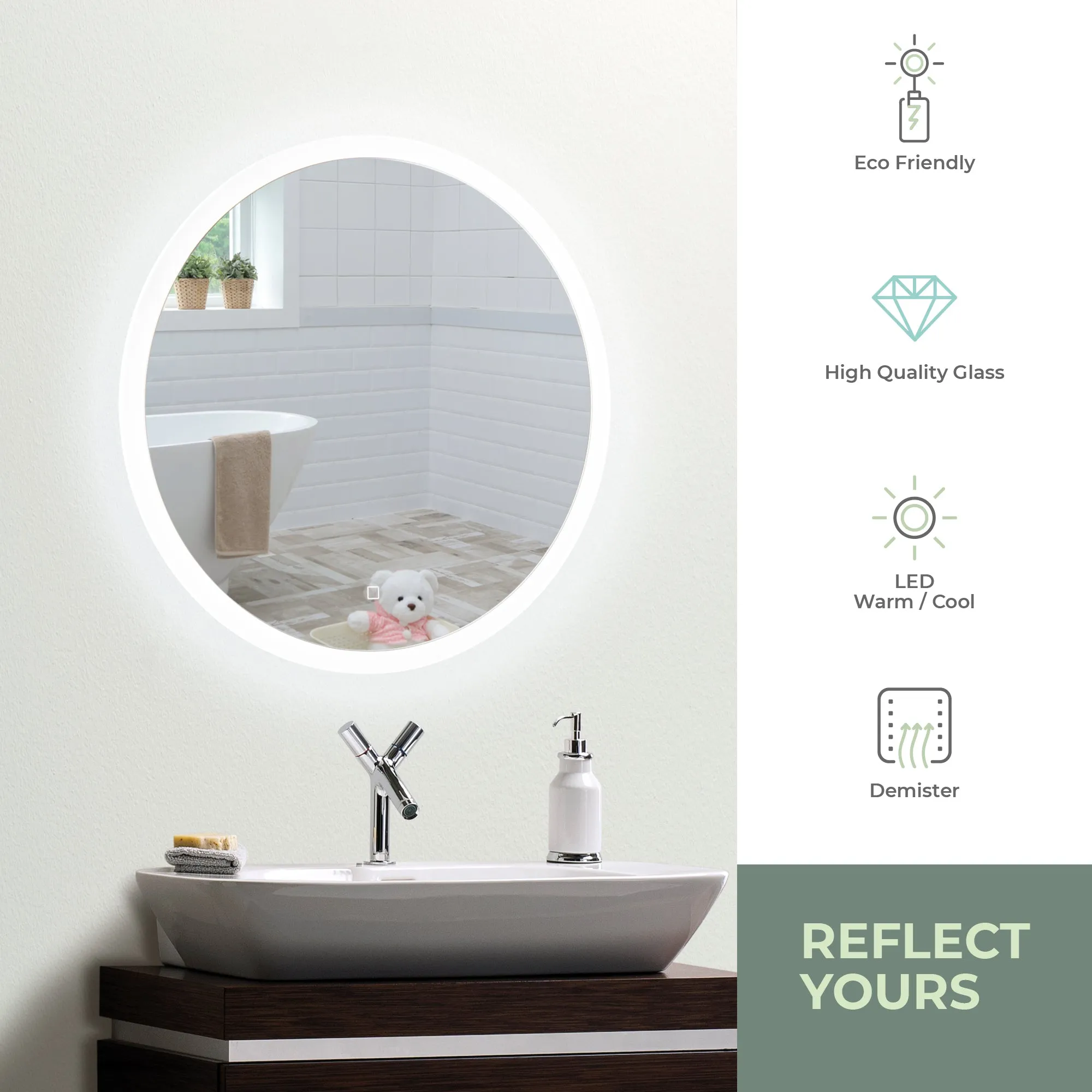 Ara LED Illuminated Bathroom Wall Mirror Warm/Cold LED's: Size-60HX60WX5.5Dcm LED43