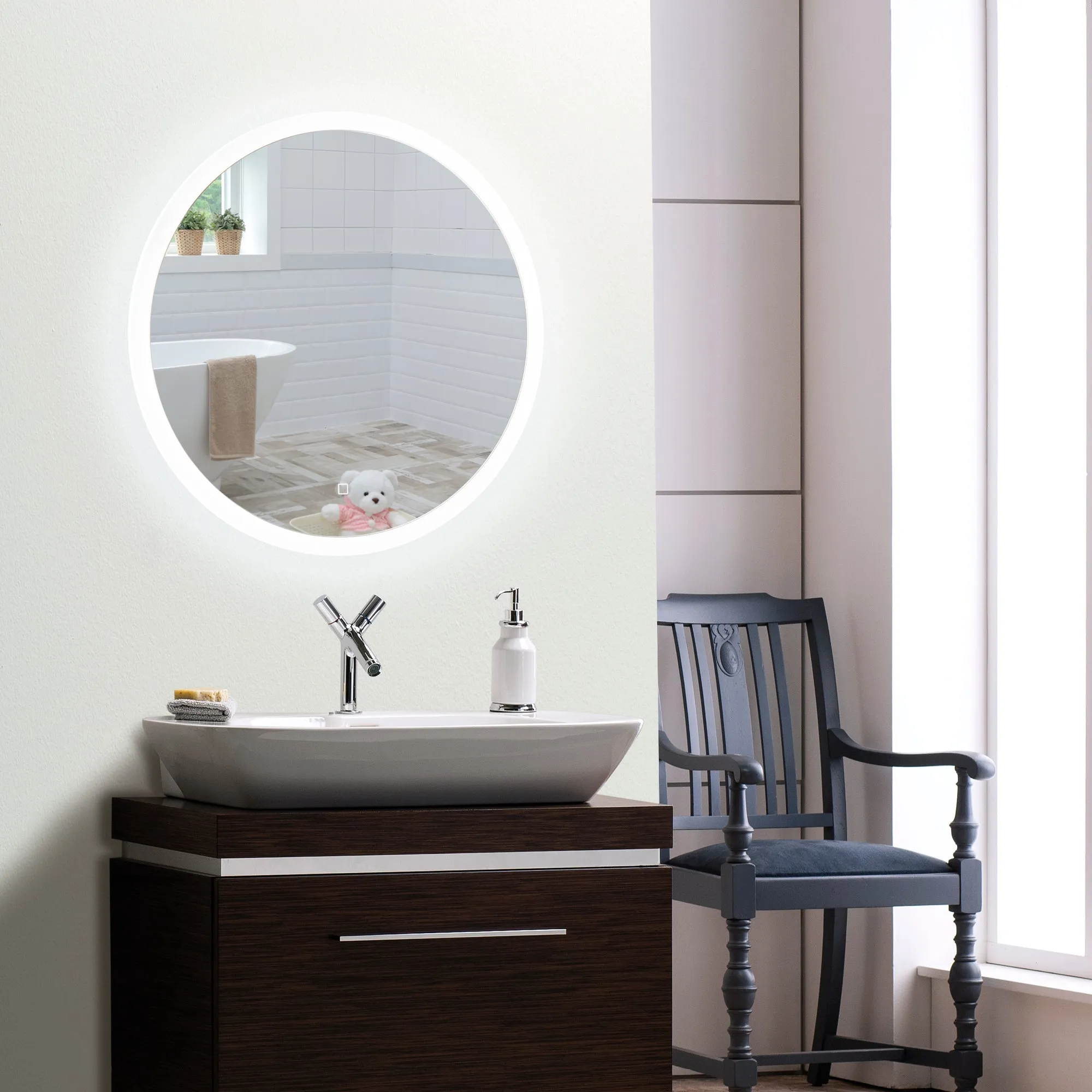 Ara LED Illuminated Bathroom Wall Mirror Warm/Cold LED's: Size-60HX60WX5.5Dcm LED43