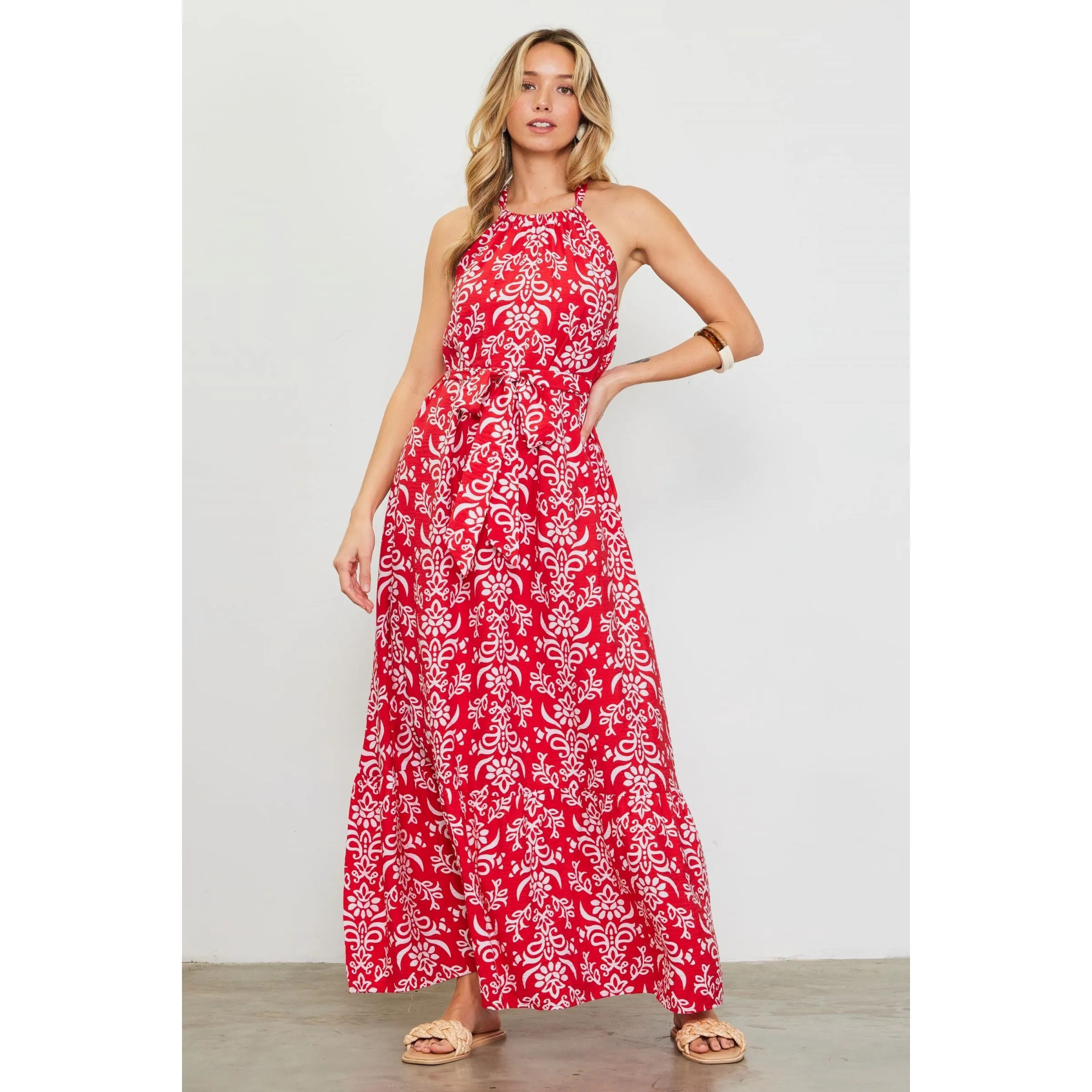 Ayanna Printed Halter Neck Maxi Dress-SALE