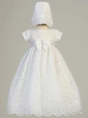 Baby Girls Baptism Embroidred Organza  Baptism Gown w/ Sequins