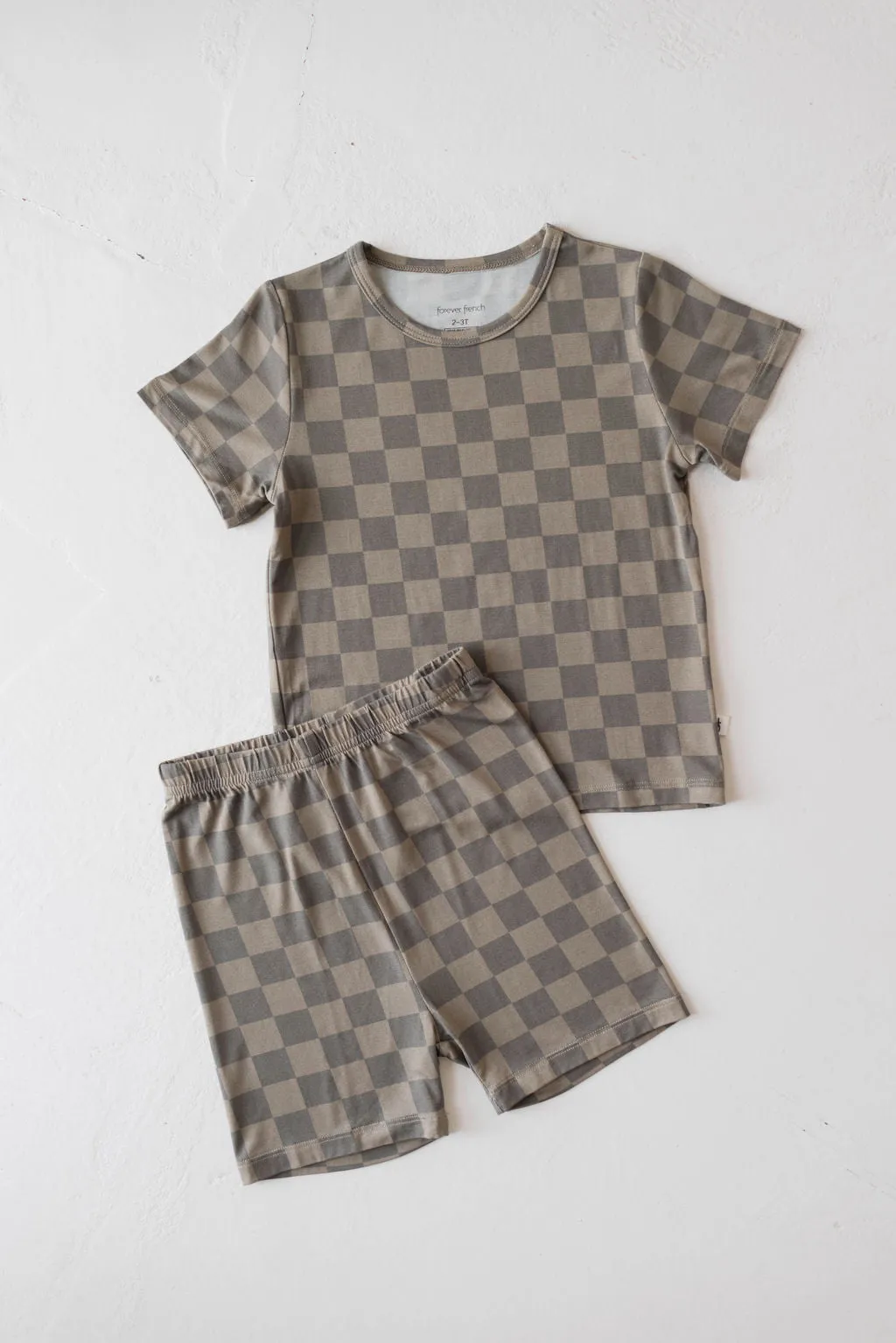 Bamboo Short Set | Faded Brown Checkerboard