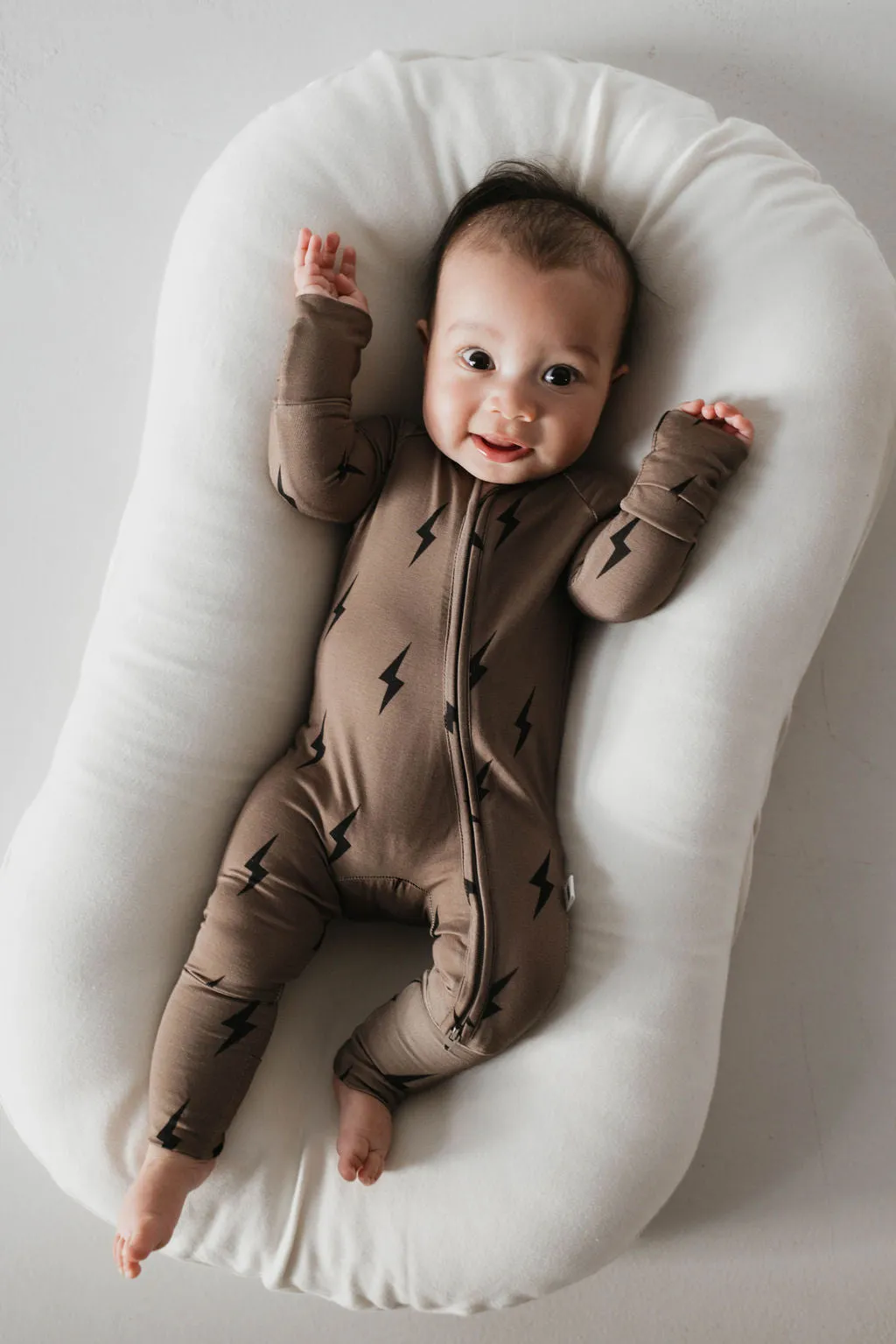 Bamboo Zip Pajamas | Brown & Black Lightning Bolt