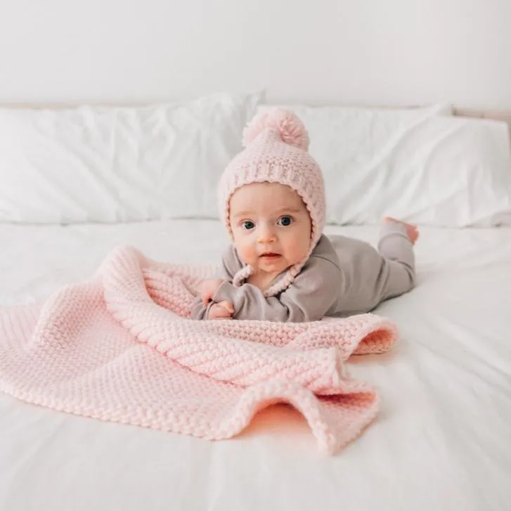 Blush Garter Stitch Knit Blanket