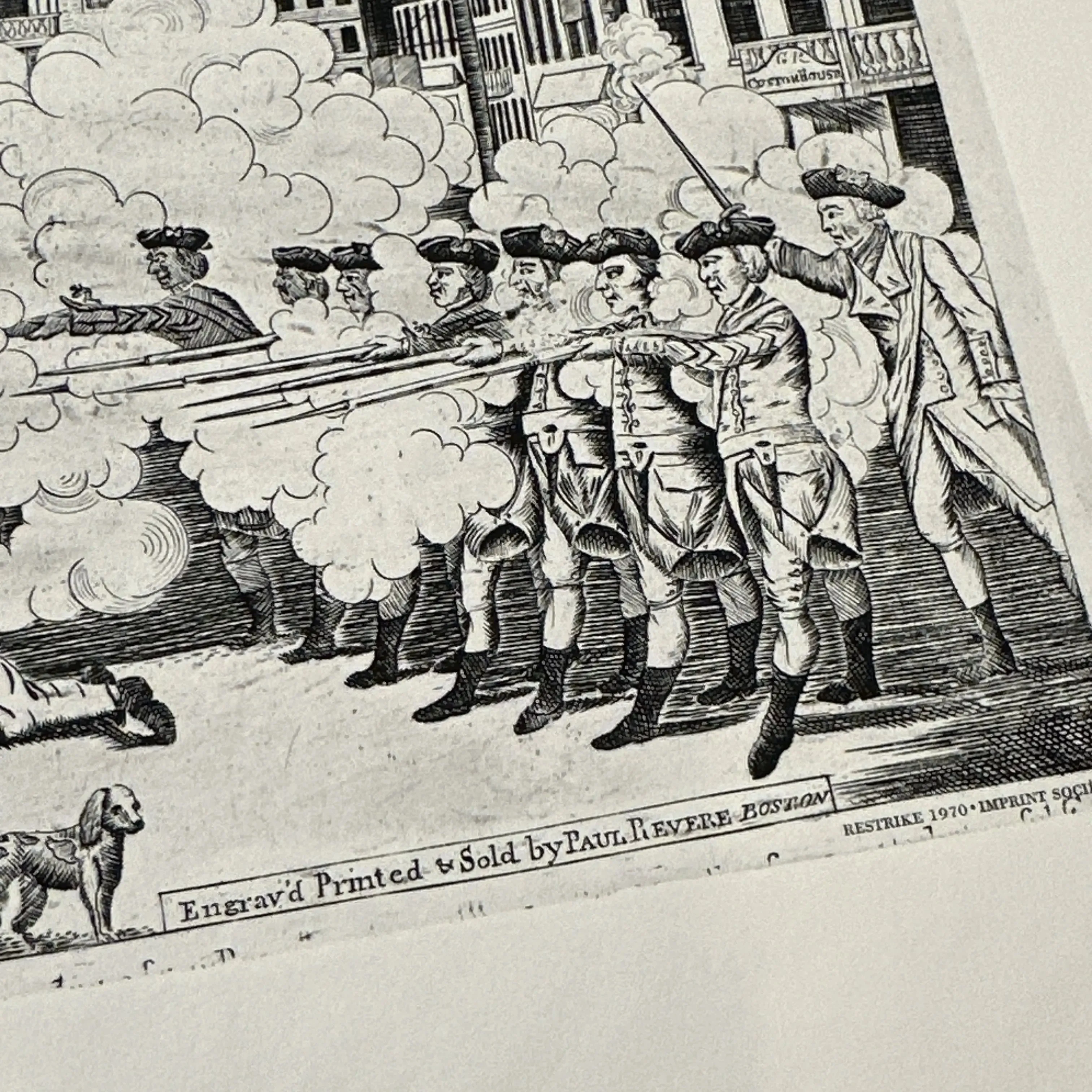 Boston Massacre print made from Revere's original plate — Framed