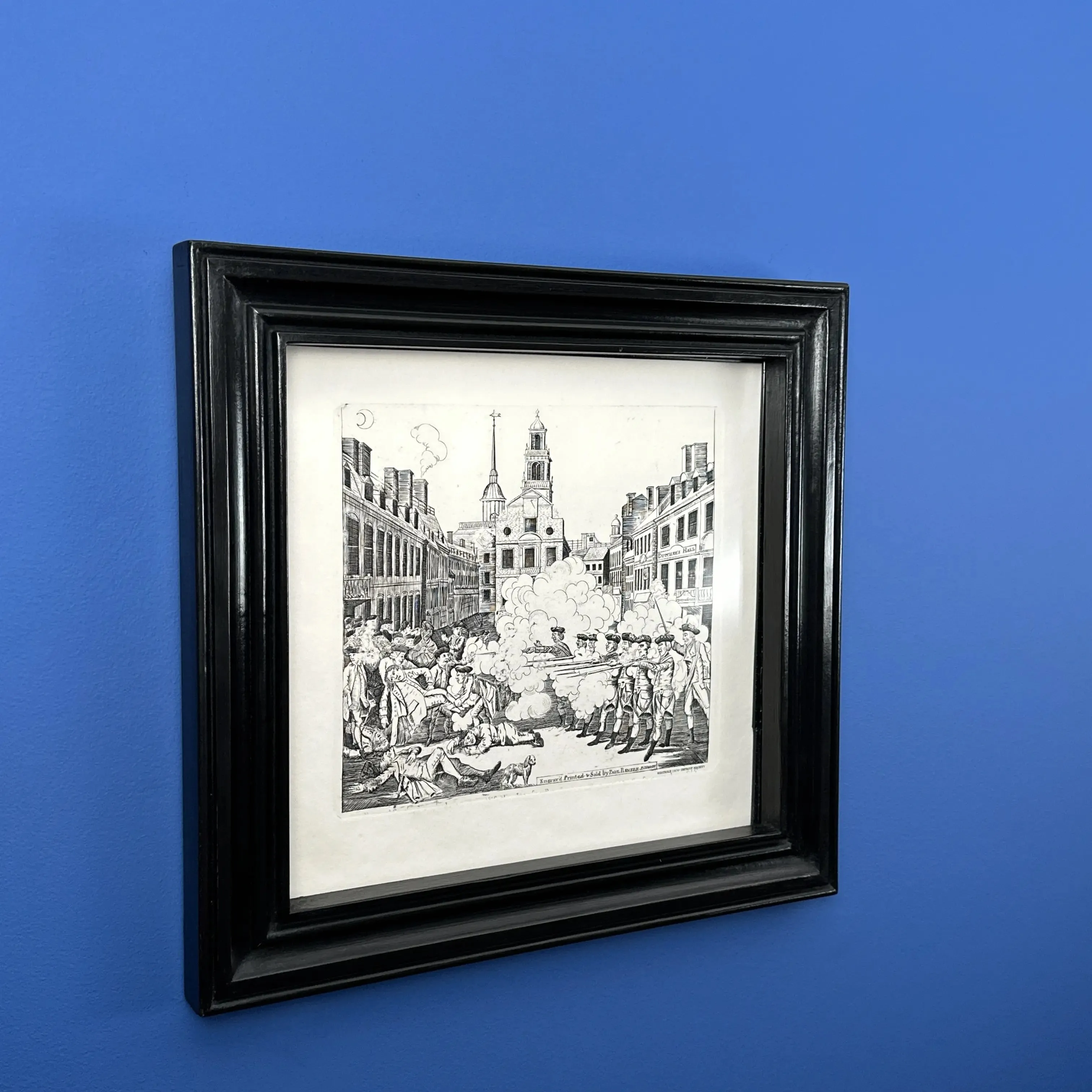 Boston Massacre print made from Revere's original plate — Framed