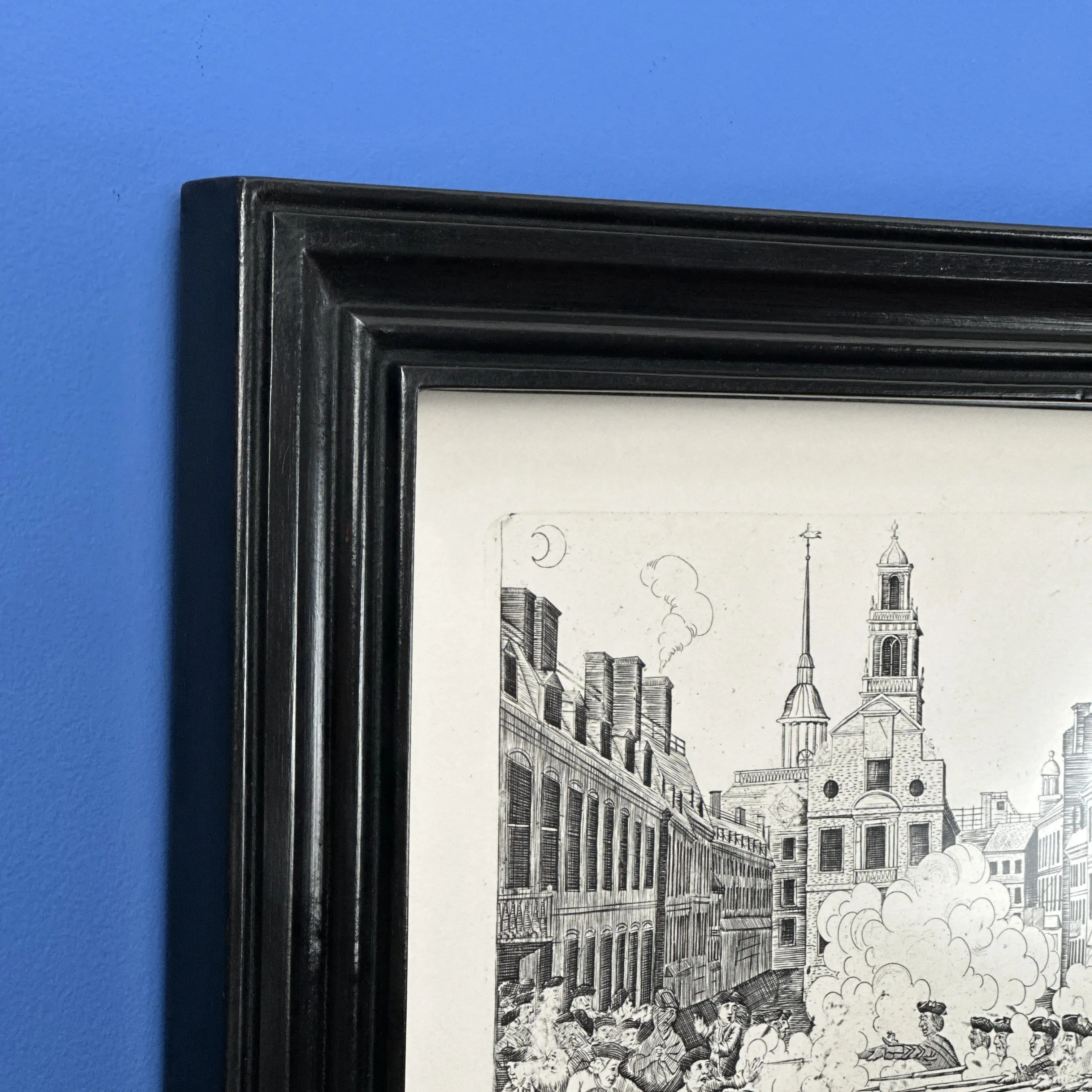 Boston Massacre print made from Revere's original plate — Framed