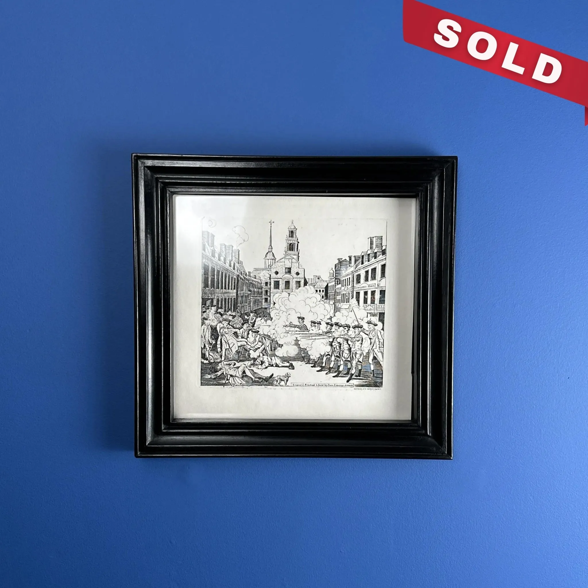 Boston Massacre print made from Revere's original plate — Framed