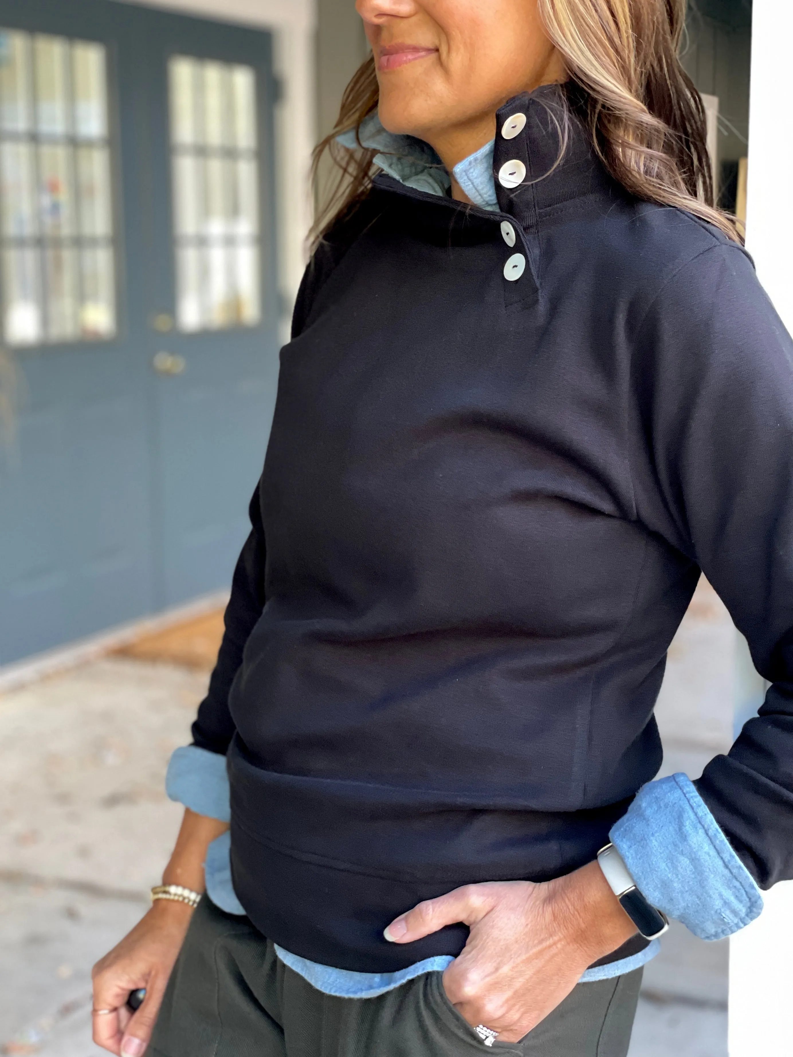 Button Mock Neck Pull-Over