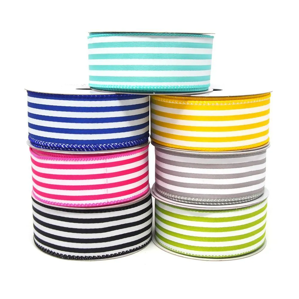 Cabana Stripes Satin Wired Ribbon, 10 Yards