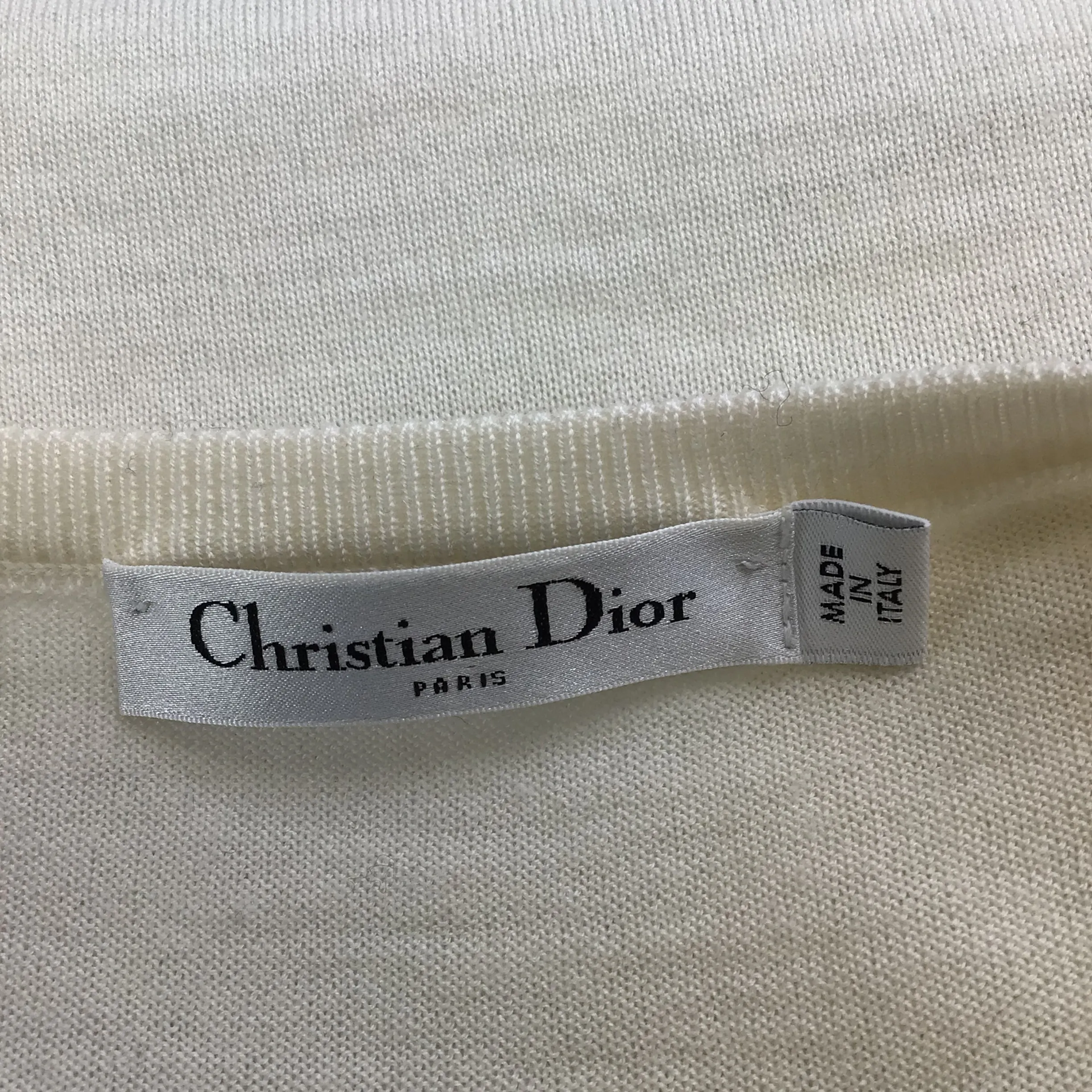 Christian Dior Ivory Crochet Detail Short Sleeved Wool Knit Pullover Sweater