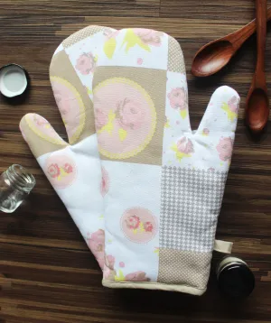 Cotton Check Flower Oven Gloves Pack Of 2