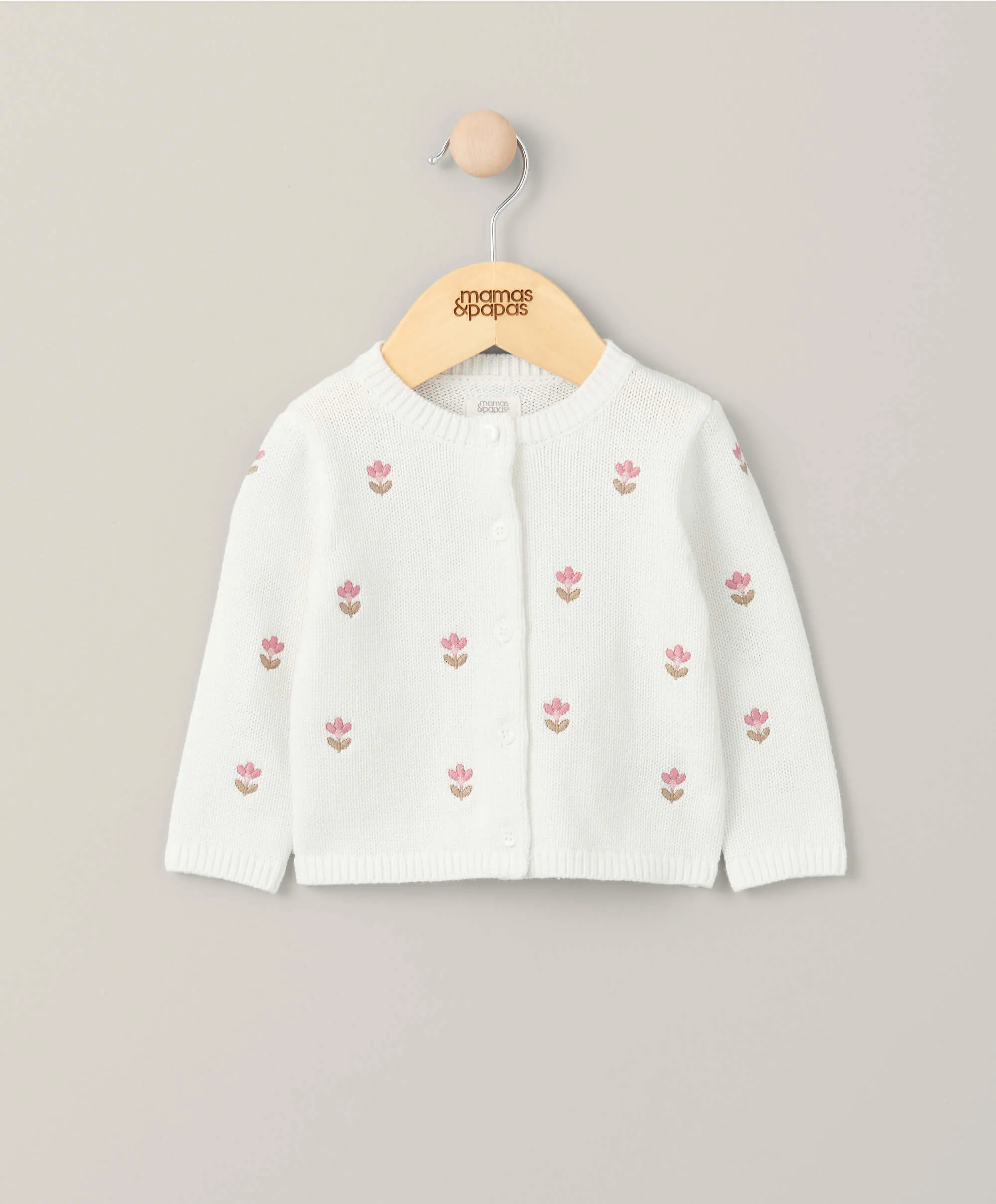 Floral Embroidered Knit Cardigan - White