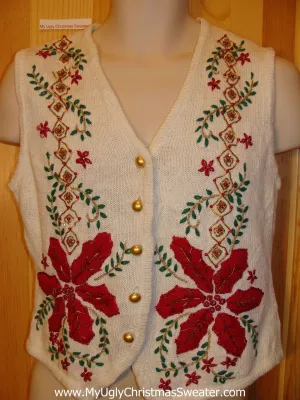 Funny Ugly Sweater Vest with Huge Red Poinsettias