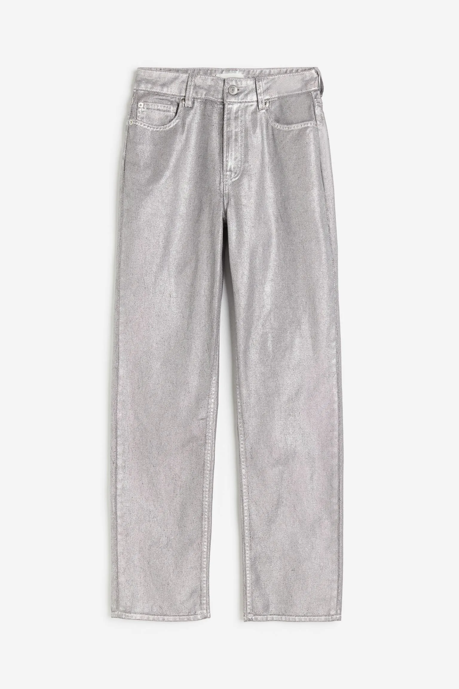 H&M Coated Straight High Jeans, Silver