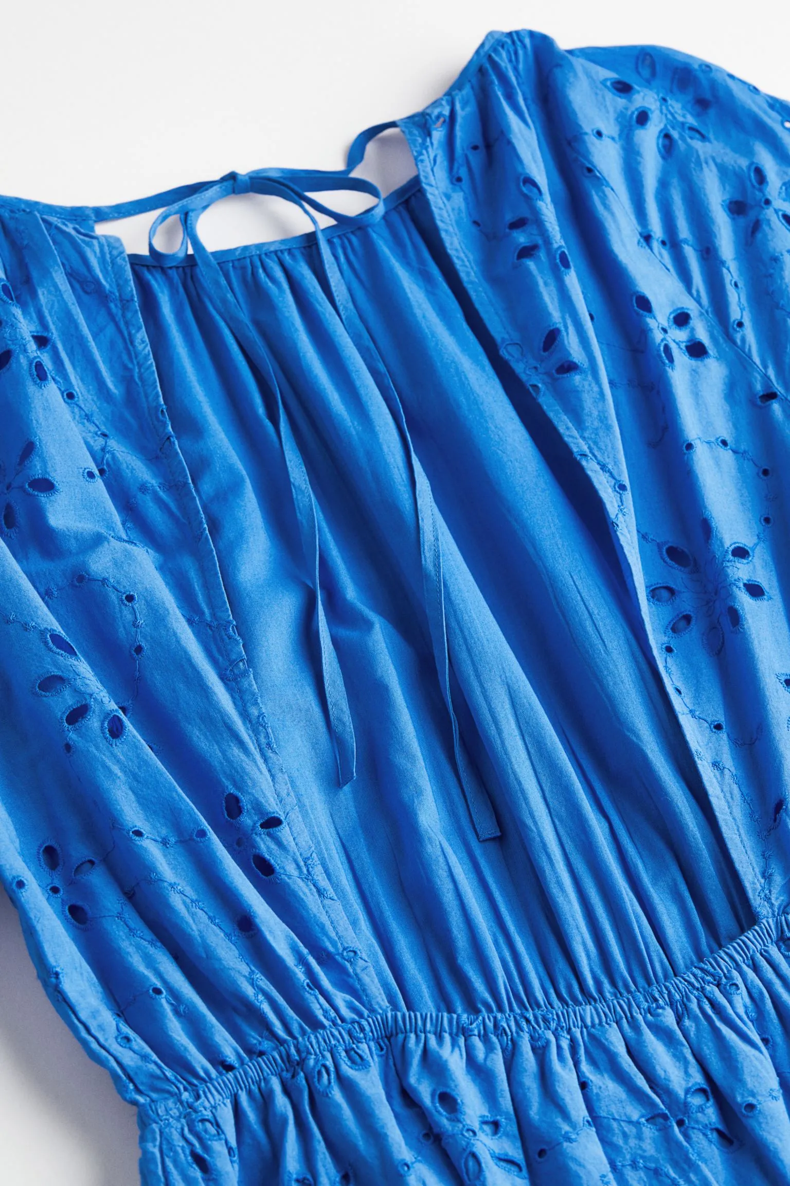 H&M Eyelet embroidered Tie-detail dress, blue