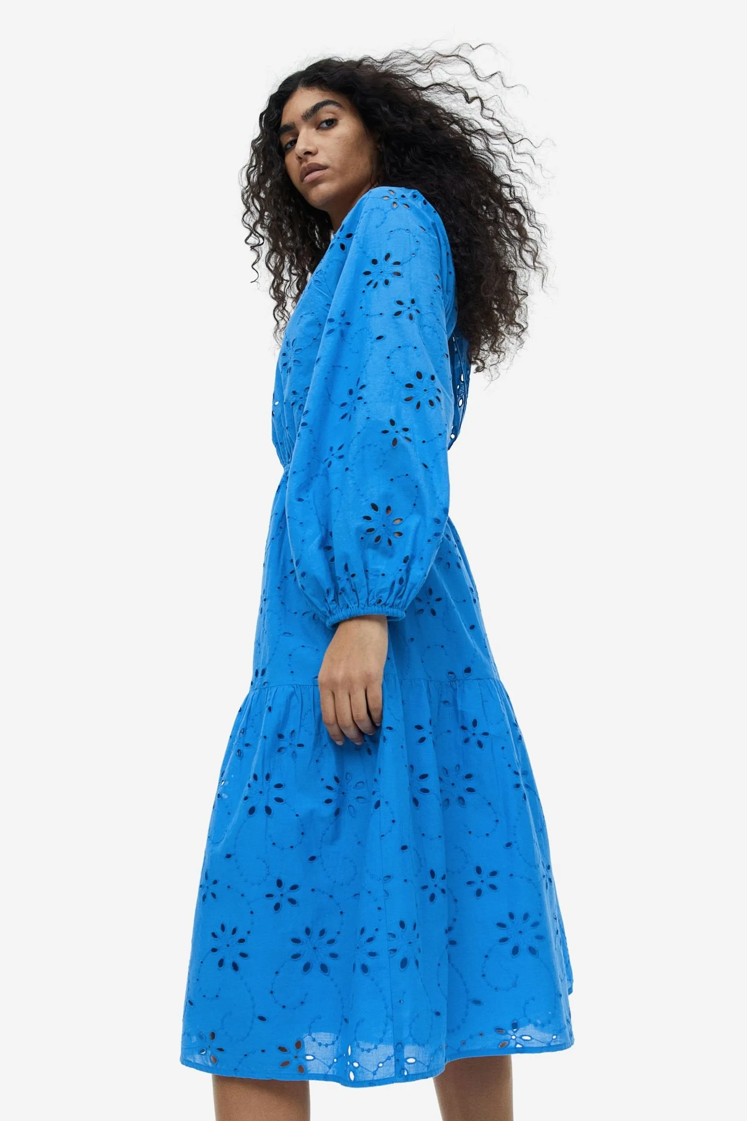 H&M Eyelet embroidered Tie-detail dress, blue