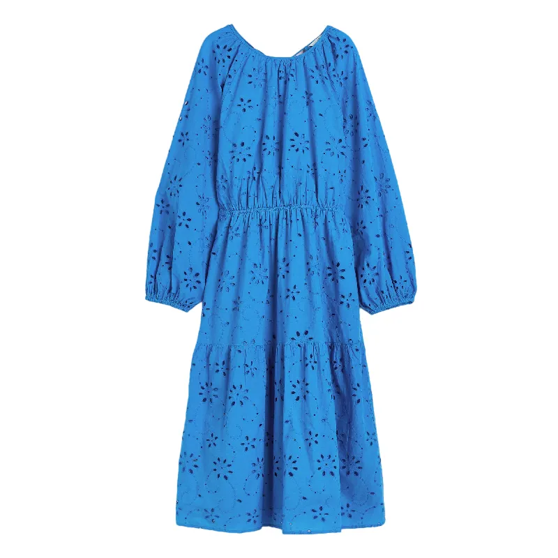 H&M Eyelet embroidered Tie-detail dress, blue