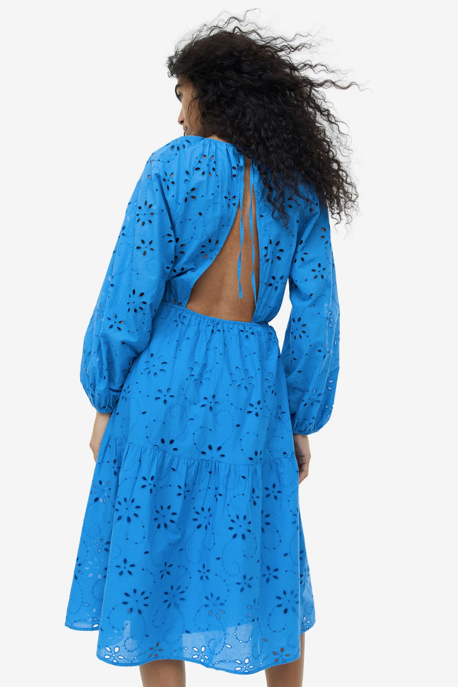 H&M Eyelet embroidered Tie-detail dress, blue