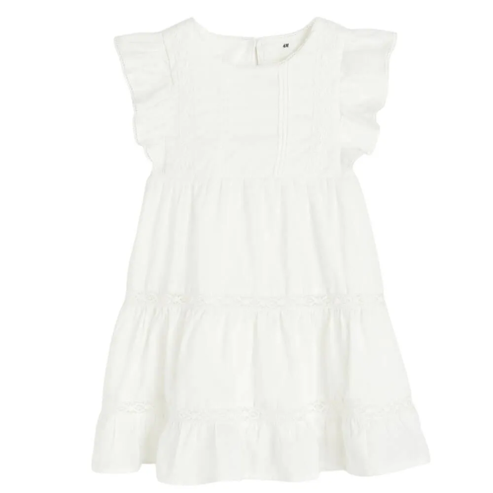 H&M Flounced Lace-detail dress, white