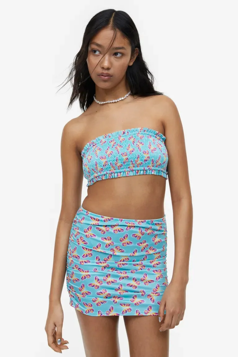 H&M gathered bandeau bikini top, turquoise/butterflies