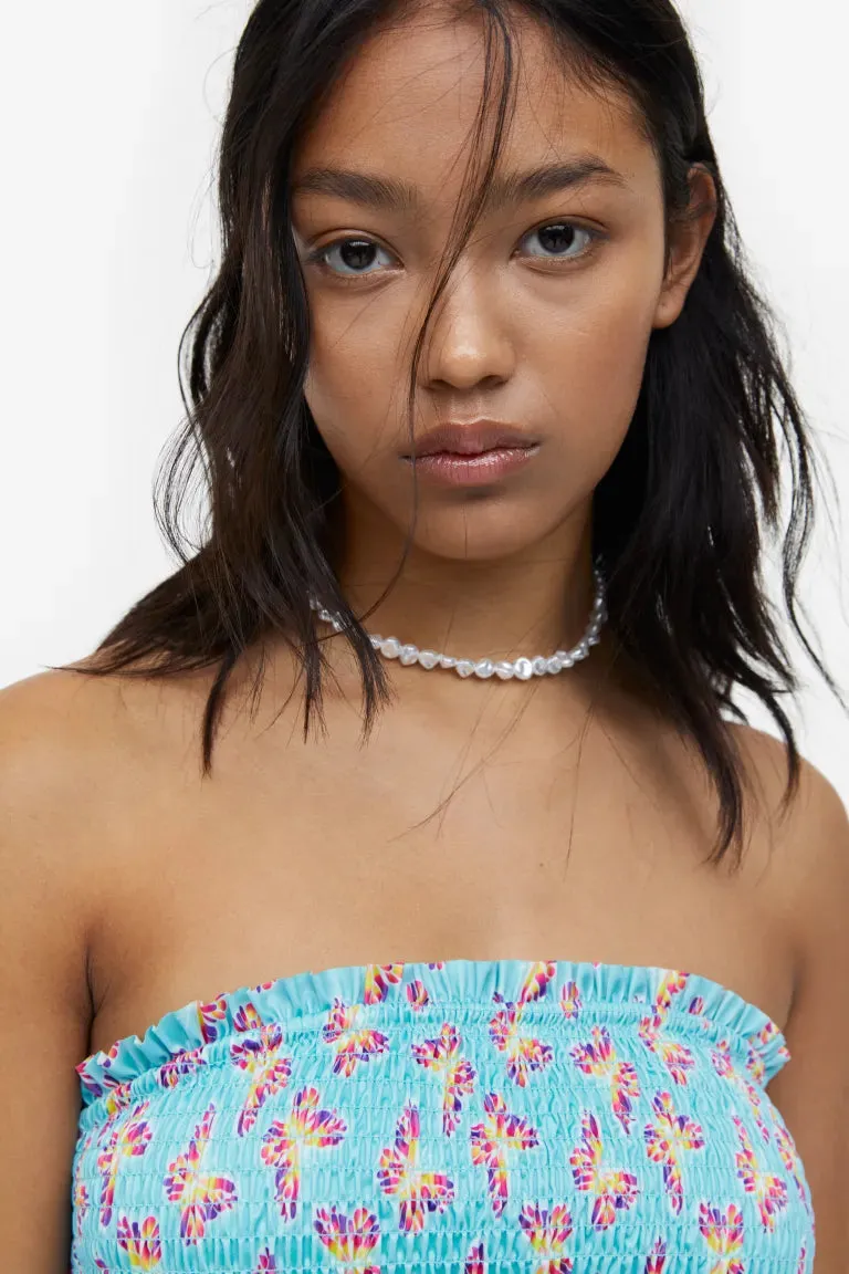 H&M gathered bandeau bikini top, turquoise/butterflies