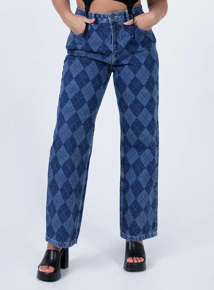 H&M GEOMETRIC TWO TONED  WIDE LEG JEANS