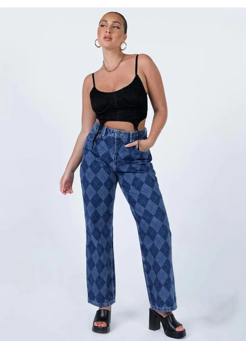 H&M GEOMETRIC TWO TONED  WIDE LEG JEANS