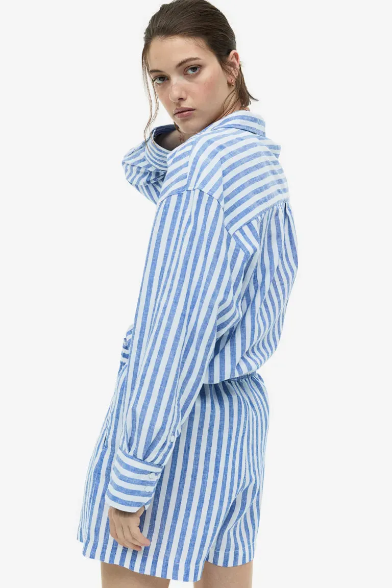 H&M Linen Blend Shirt, Blue/Striped