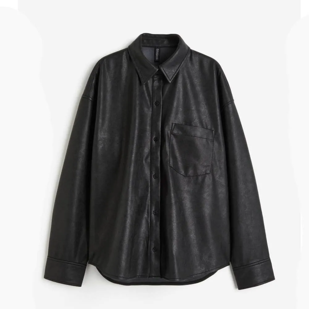 H&M Oversized Coated Shirt, black