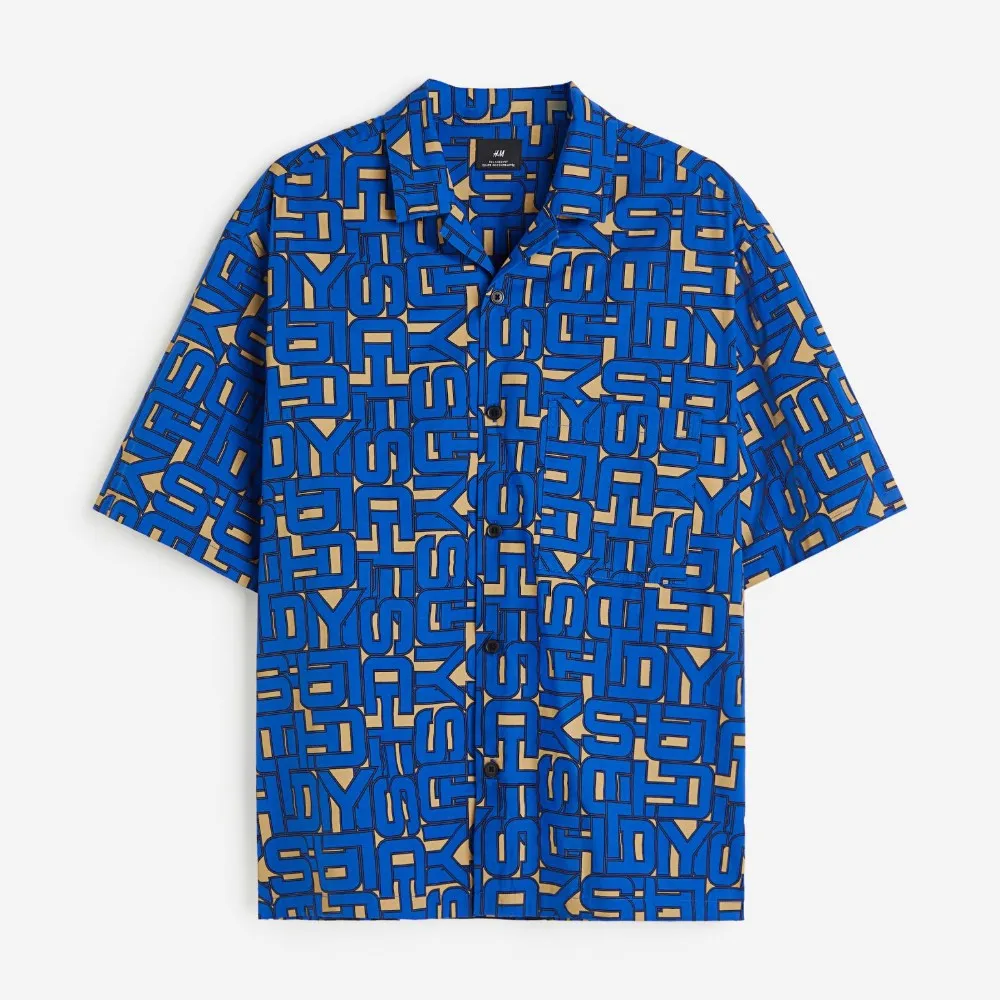 H&M Oversized Fit Patterned Resort Shirt, blue