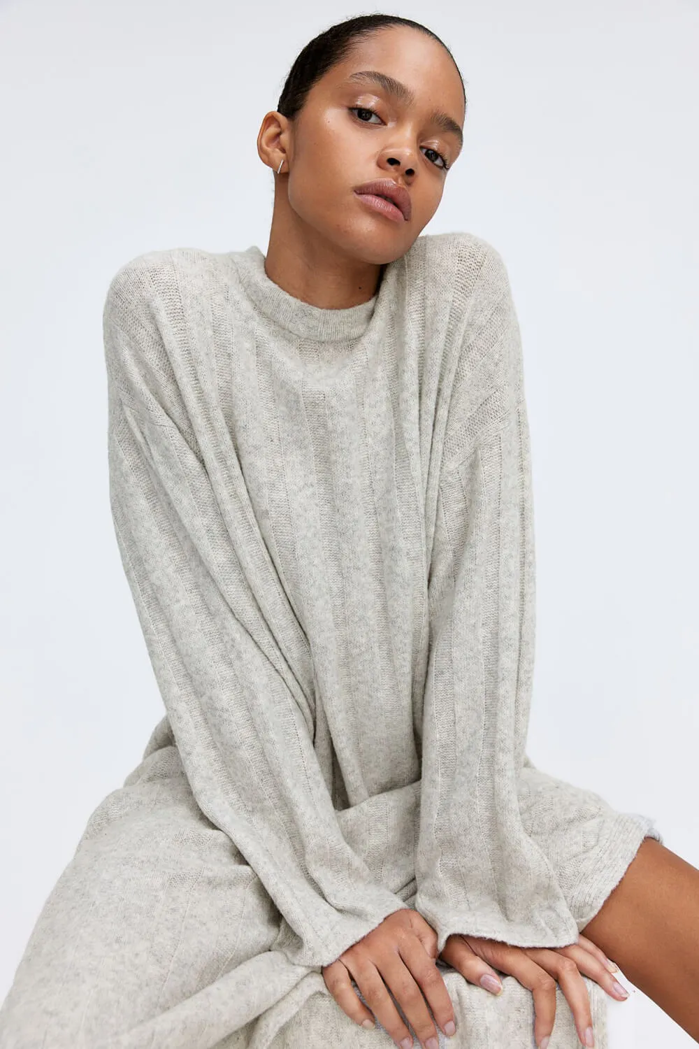 H&M Oversized Rib-knit dress, light beige