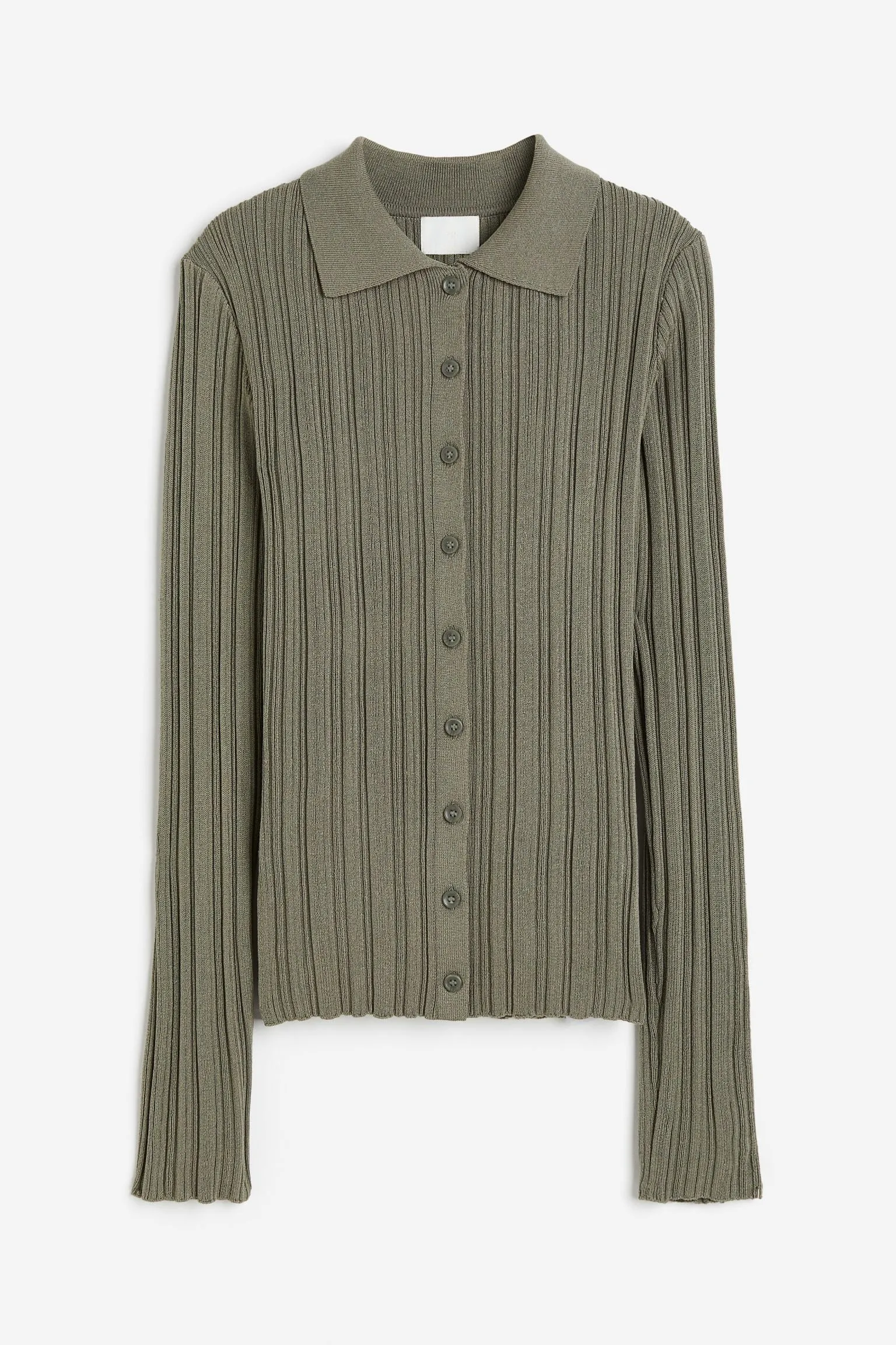 H&M Rib-knit With Collar Sweater, khaki