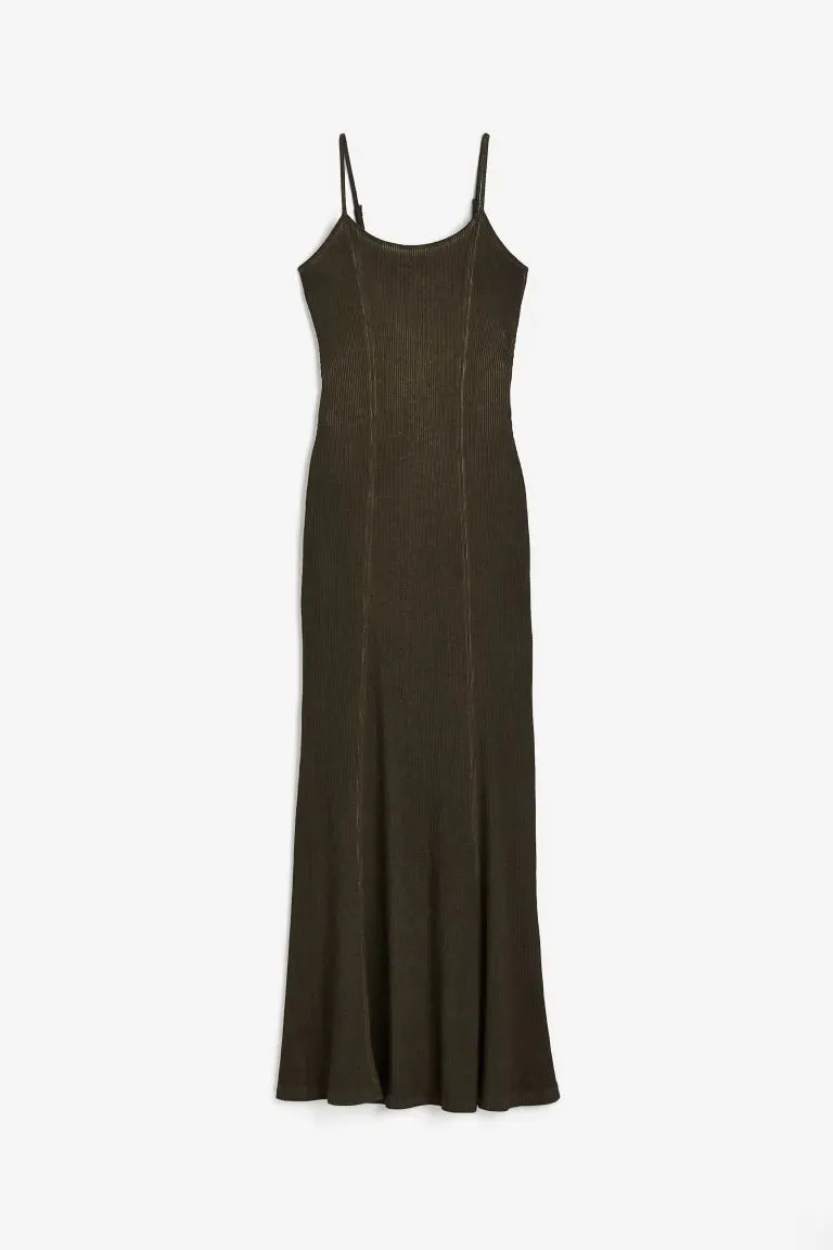 H&M Ribbed Distressed Maxi Dress, Green