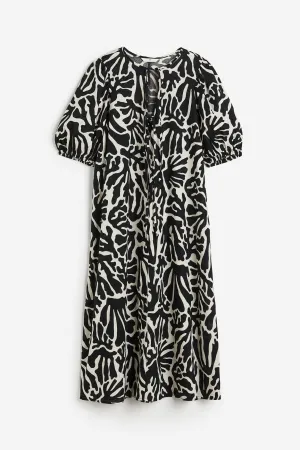 H&M Tie-detail Linen-blend dress, black