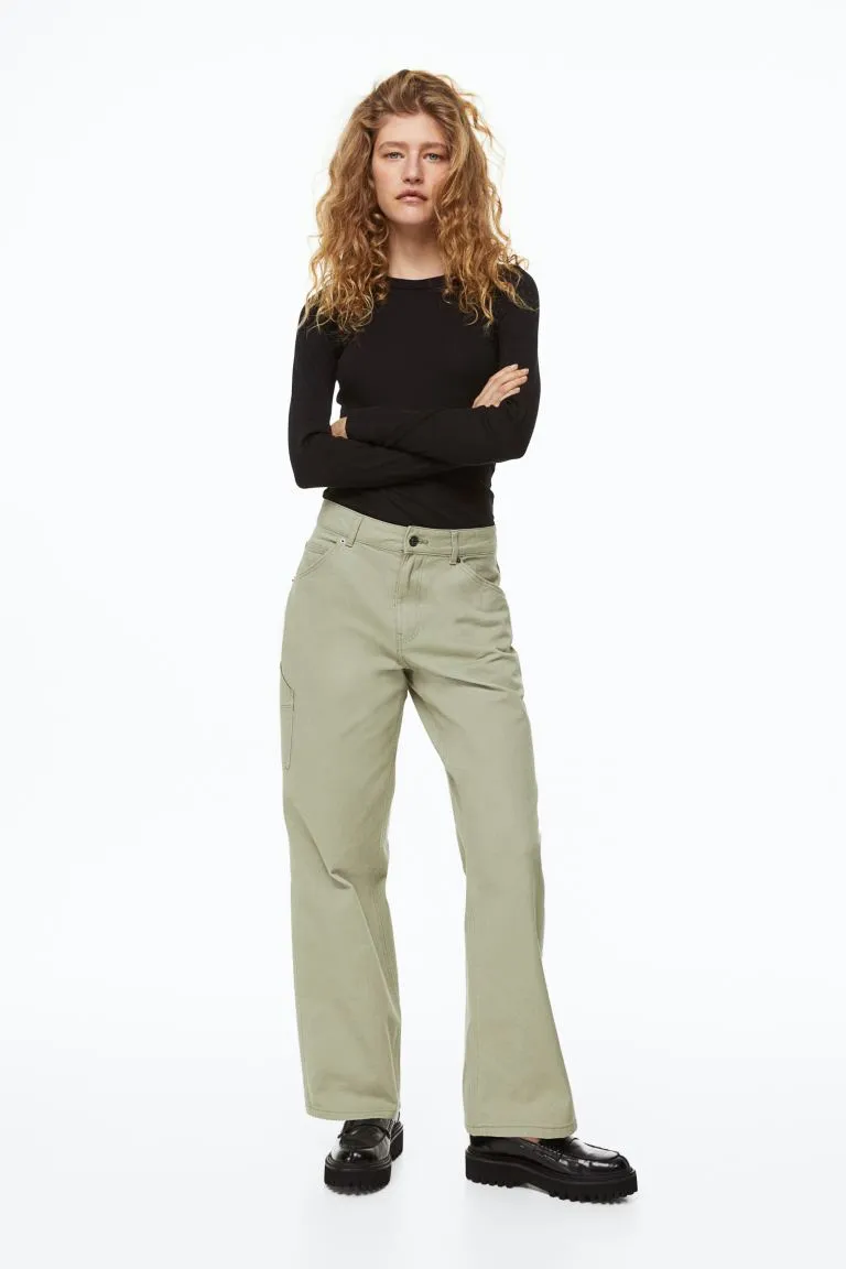 H&M twill cargo pants, light green khaki