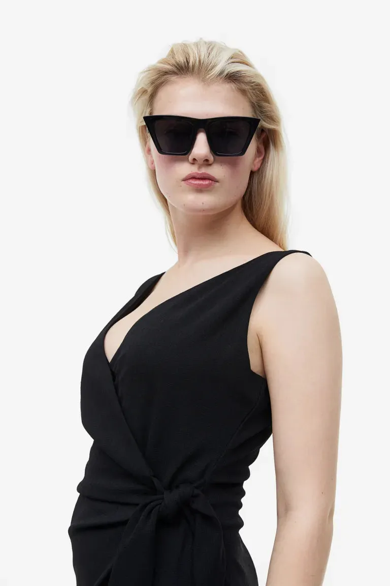 H&M V-neck wrap dress, black