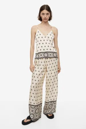 H&M wide leg trousers, cream/patterned