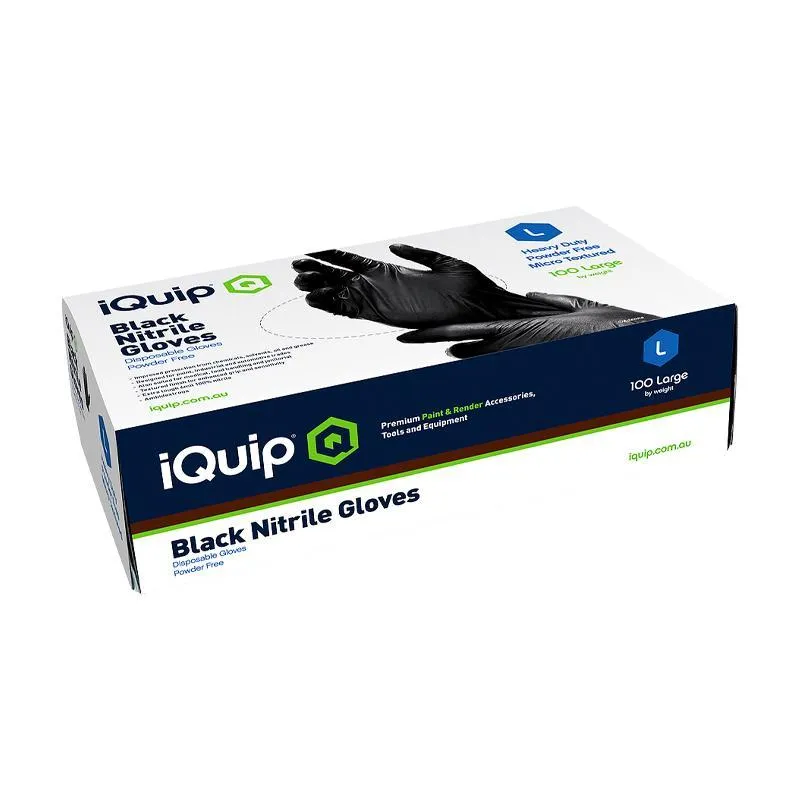 Iquip Textured Black Nitrile Gloves, Paint, Mechanical, Tattoo, Airbrush, Safety, Solvent