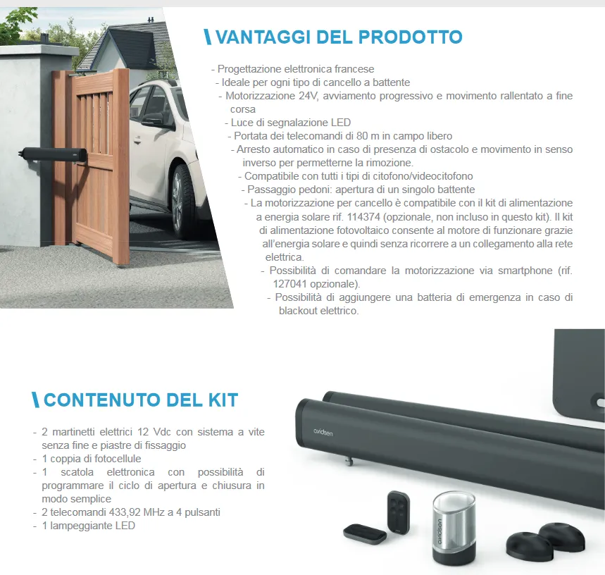 Kit automazione per cancelli a 2 battenti 24V - Avidsen