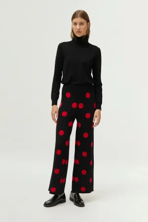 Knitted Polka Dots Print Jacquard Pants