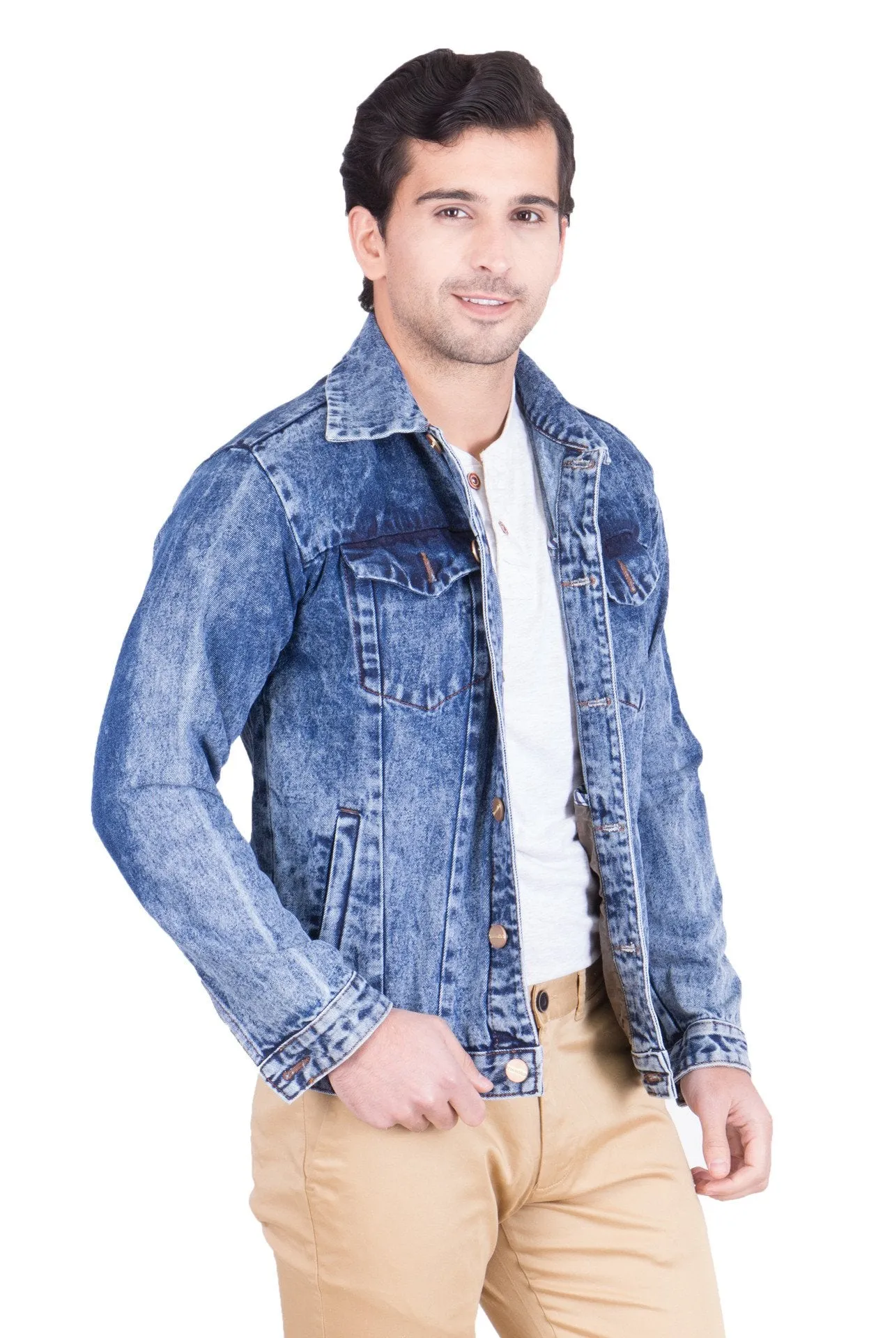 Krossstitch Full Sleeve Light Blue Cloud Wash Men's Denim Jacket with Brass Button