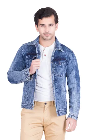 Krossstitch Full Sleeve Light Blue Cloud Wash Men's Denim Jacket with Brass Button