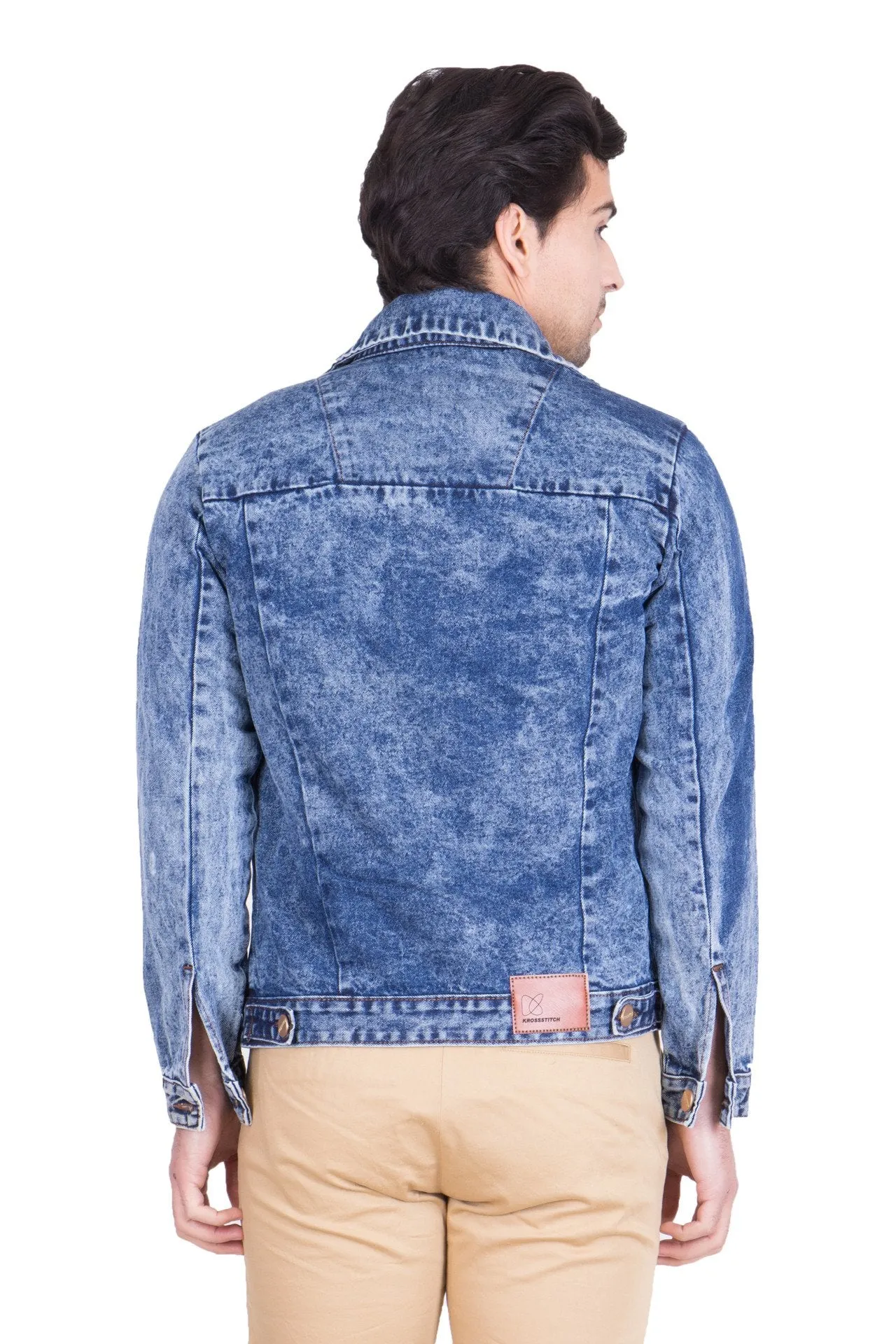 Krossstitch Full Sleeve Light Blue Cloud Wash Men's Denim Jacket with Brass Button