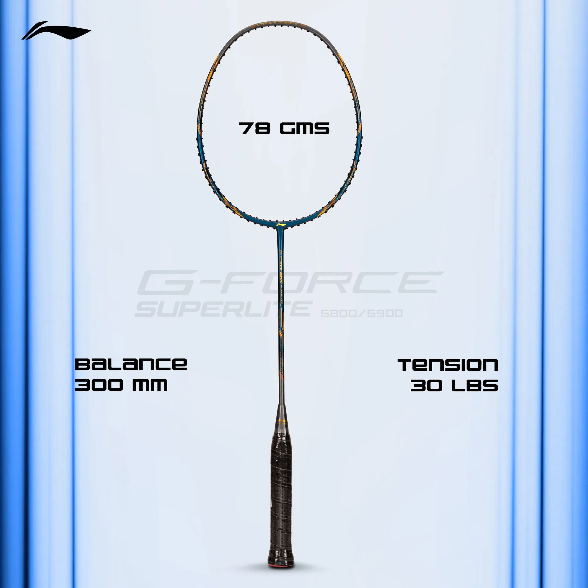 Li-Ning G-Force 5800 Superlite Strung Badminton Racquet (Blue / Grey / Gold)