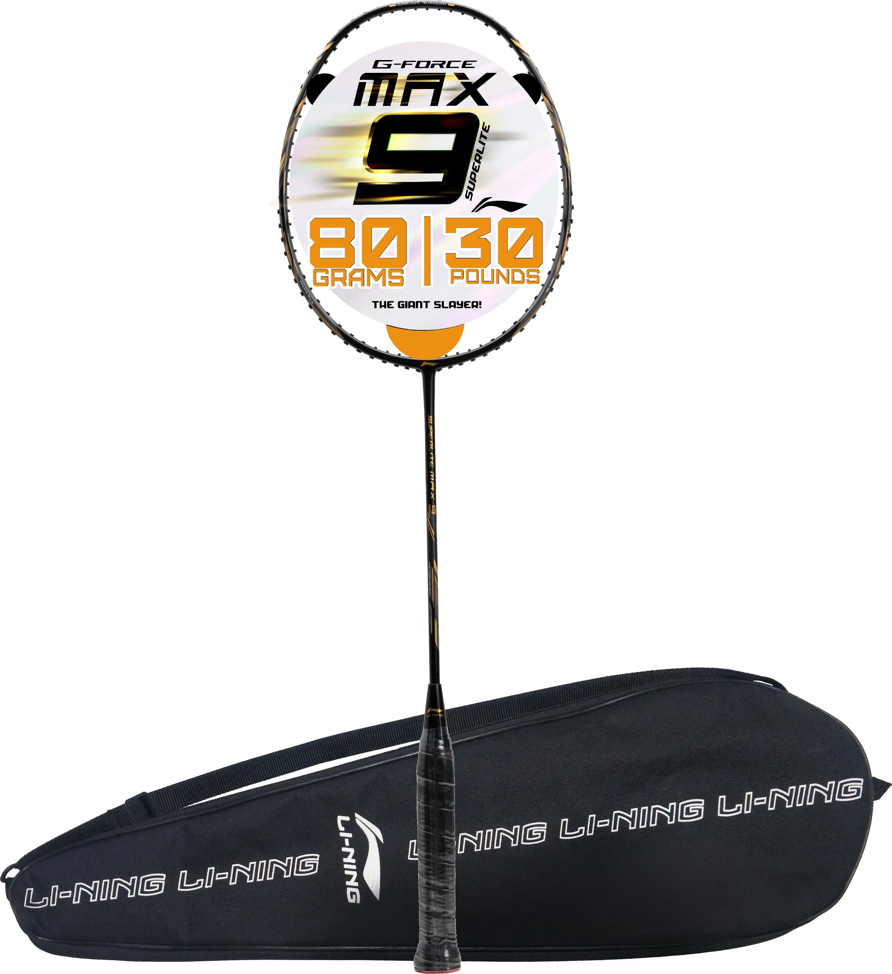 Li-Ning G-Force Superlite Max 9 Unstrung Badminton Racquet (Black / Gold)