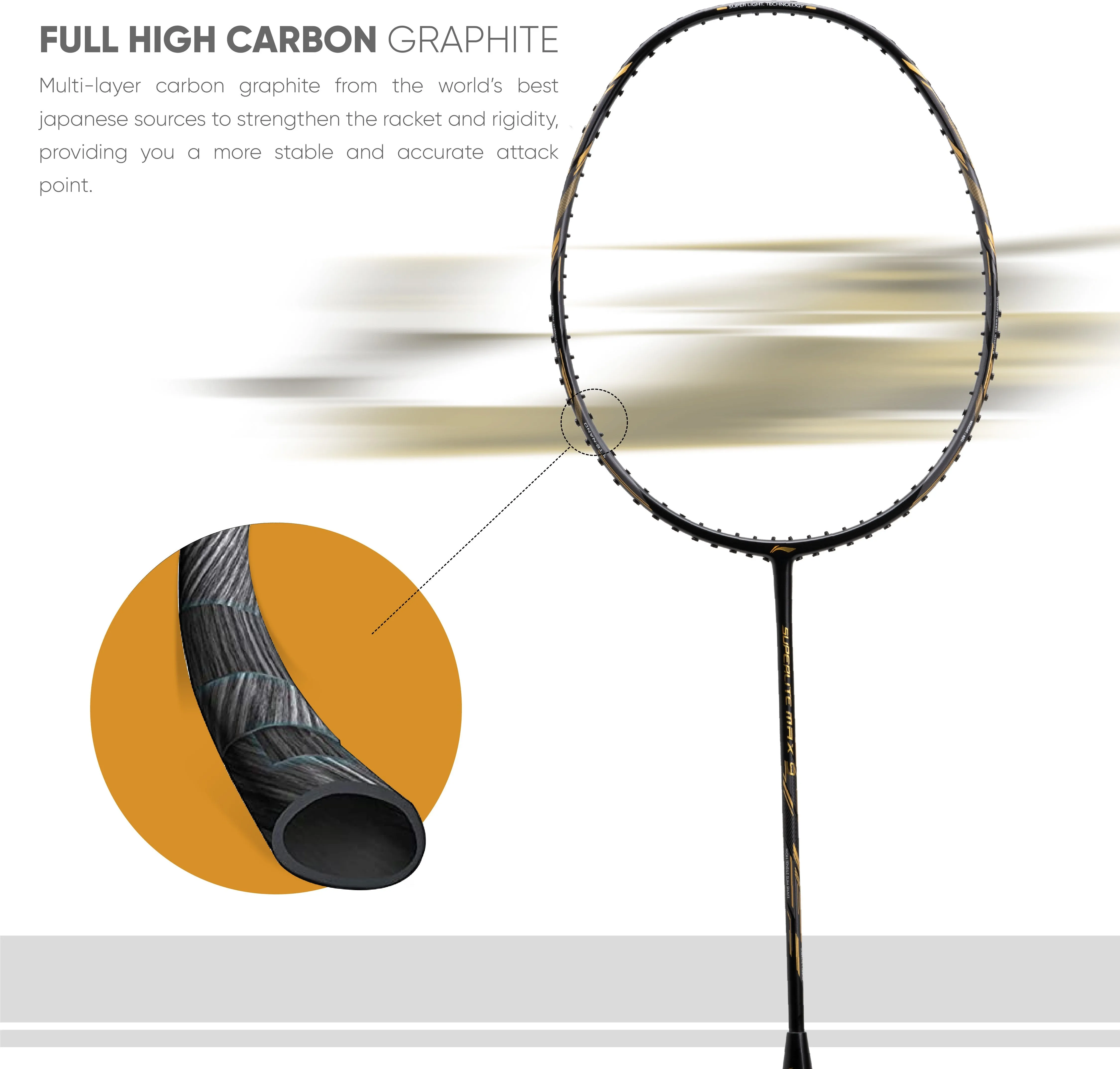 Li-Ning G-Force Superlite Max 9 Unstrung Badminton Racquet (Black / Gold)