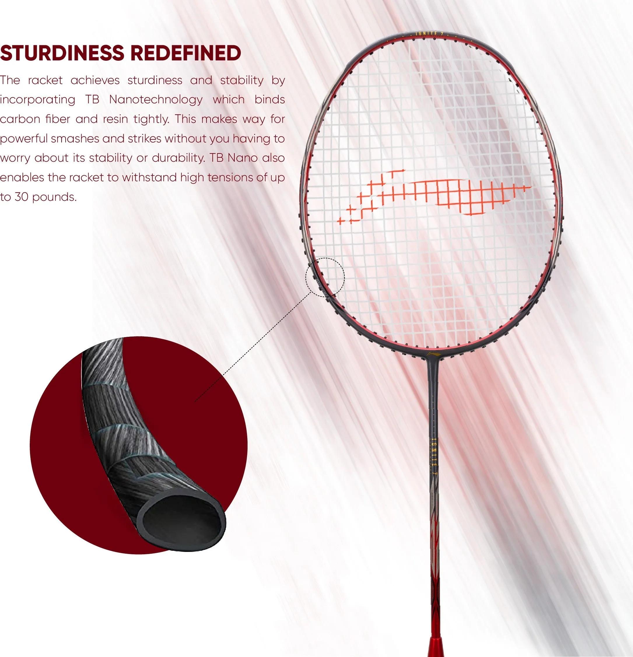 Li-Ning Ignite 7 Strung Badminton Racquet (Grey / Red)