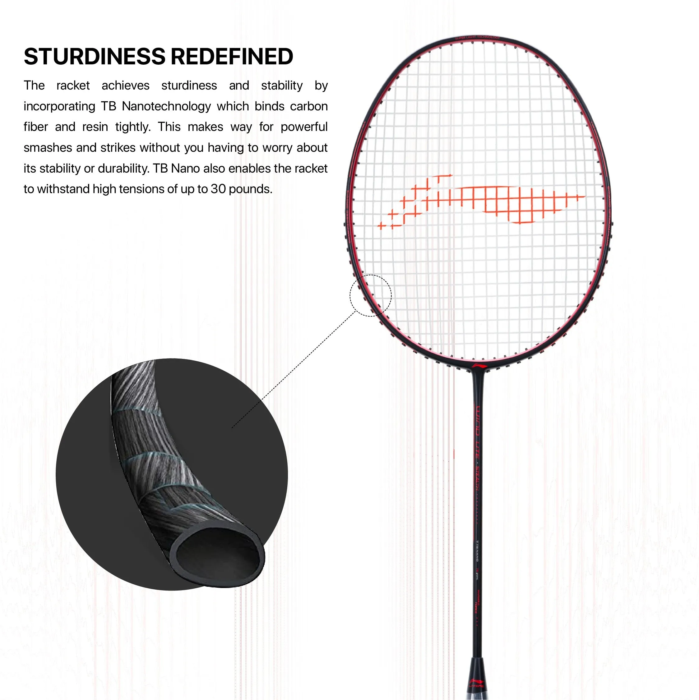 Li-Ning Wind Lite Stealth Strung Badminton Racquet (Black / Red)